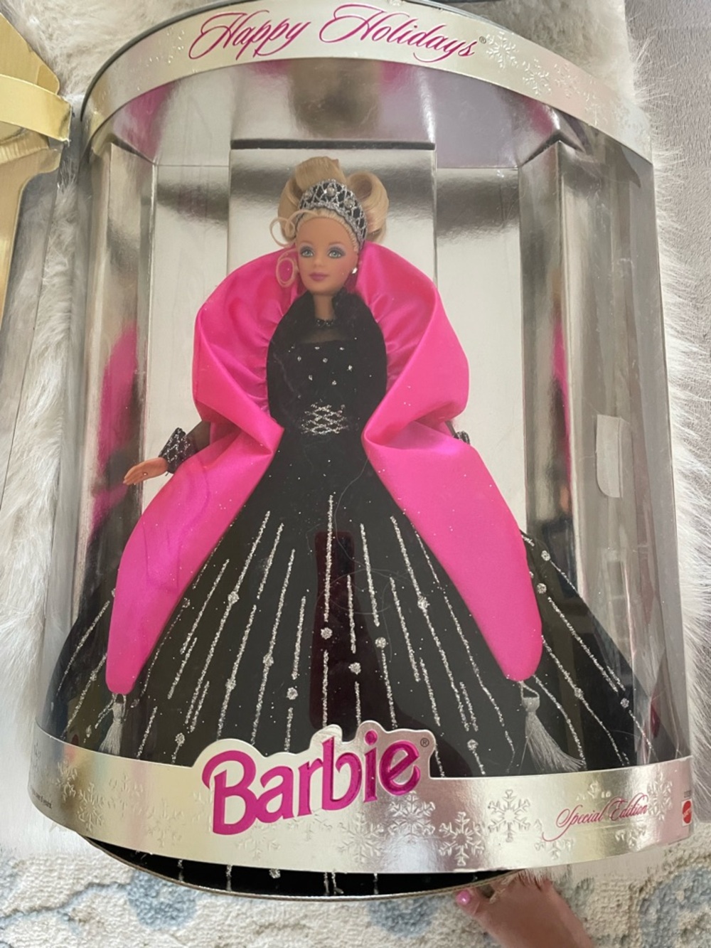 Holiday Barbie 1996 Black Gown with Hot Pink Cape and Silver Accents
